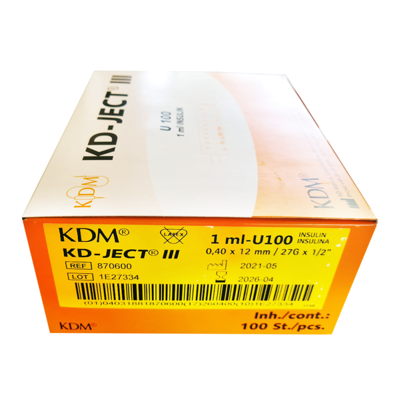 Strzykawka insulinowa z wymienną igłą 1ml U-100 G27 (0,40X12) KD-JECT III 100szt
