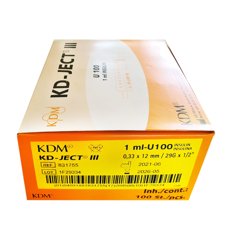 Strzykawka insulinowa z wymienną igłą 1ml U-100 G29 (0,33X12) KD-JECT III 100szt