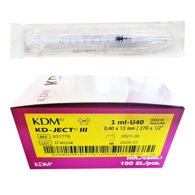 Strzykawka insulinowa z wymienną igłą 1ml U-40 G27 (0,40X13) KD-JECT III 100szt