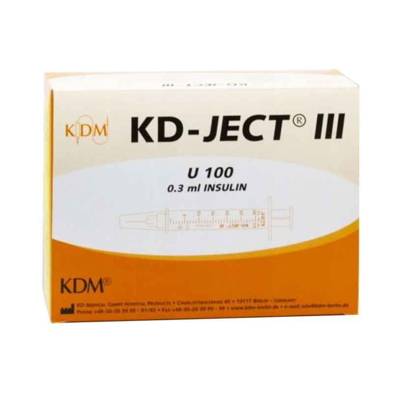 Strzykawka insulinowa z igłą wtopioną 0,3ml U-100 G30 (0,30X8) KD-JECT III 100szt