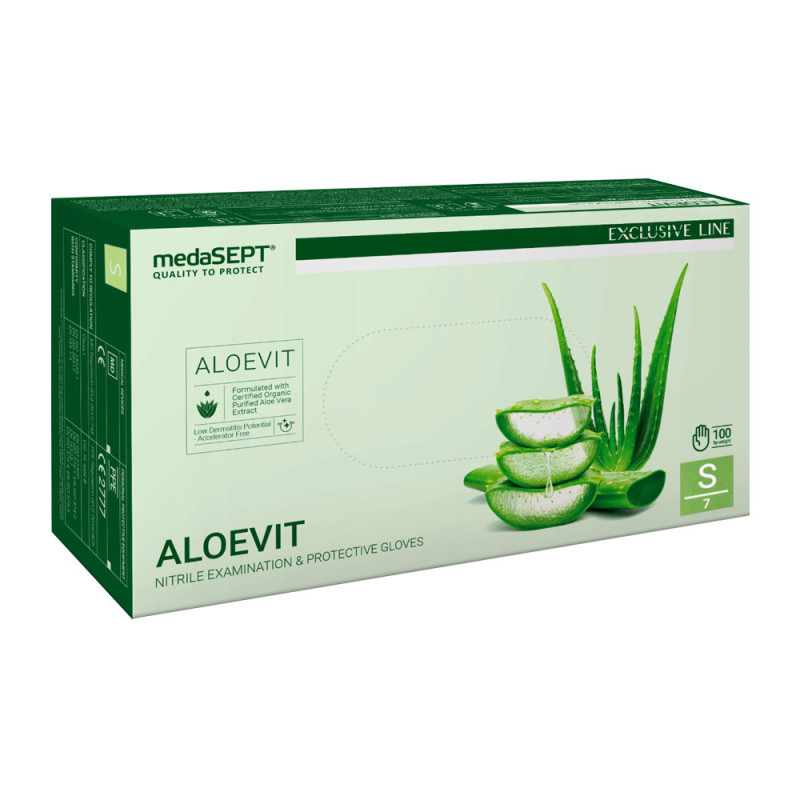 Rękawiczki nitrylowe S zielone z aloesem Aloevit medaSEPT 100sztuk karton 10op