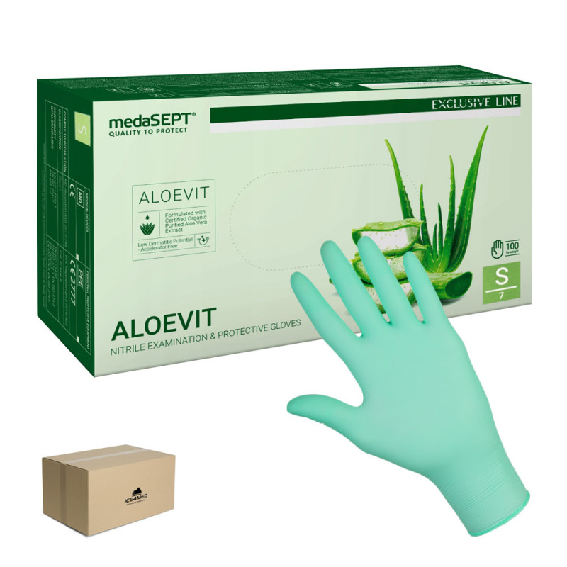 Rękawiczki nitrylowe S zielone z aloesem Aloevit medaSEPT 100sztuk karton 10op