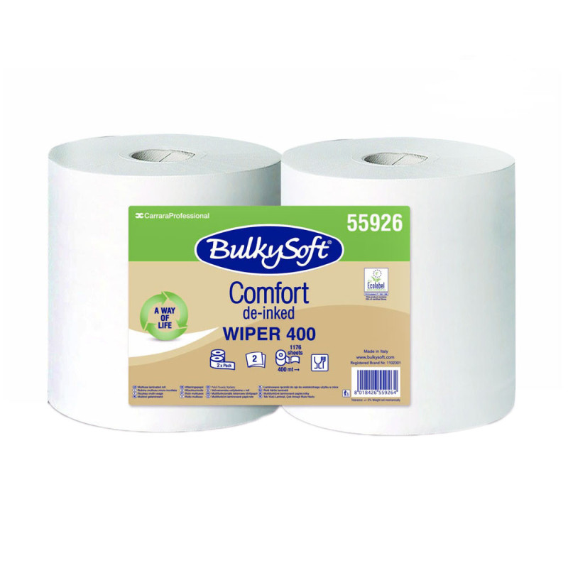 Czyściwo papierowe ekonomiczne długie 400m 2 warstwy Bulkysoft Comfort de-inked 2 rolki