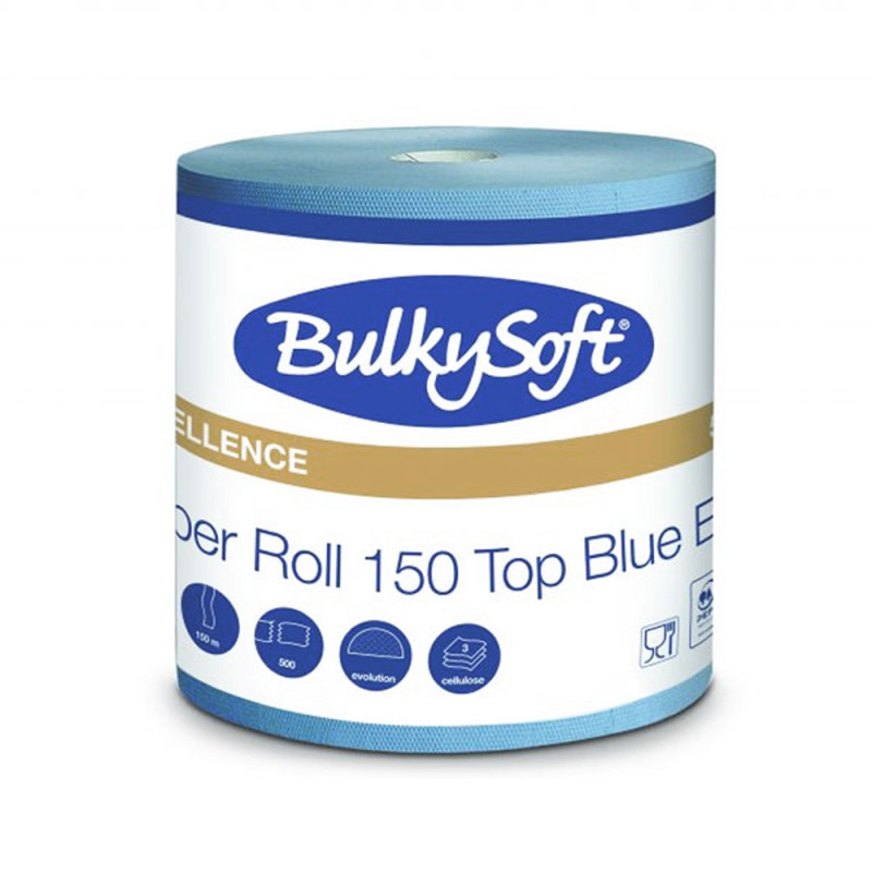 Czyściwo przemysłowe niebieskie super chłonne 150m 3warstwy Bulkysoft Excellence do przemysłu 6 rolek
