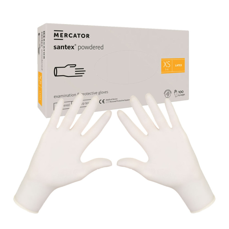 Rękawiczki lateksowe XS pudrowane Santex powdered finger txt 100sztuk