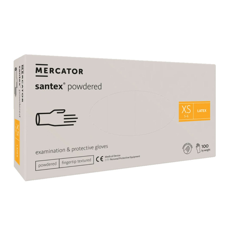 Rękawiczki lateksowe XS pudrowane Santex powdered finger txt 100sztuk