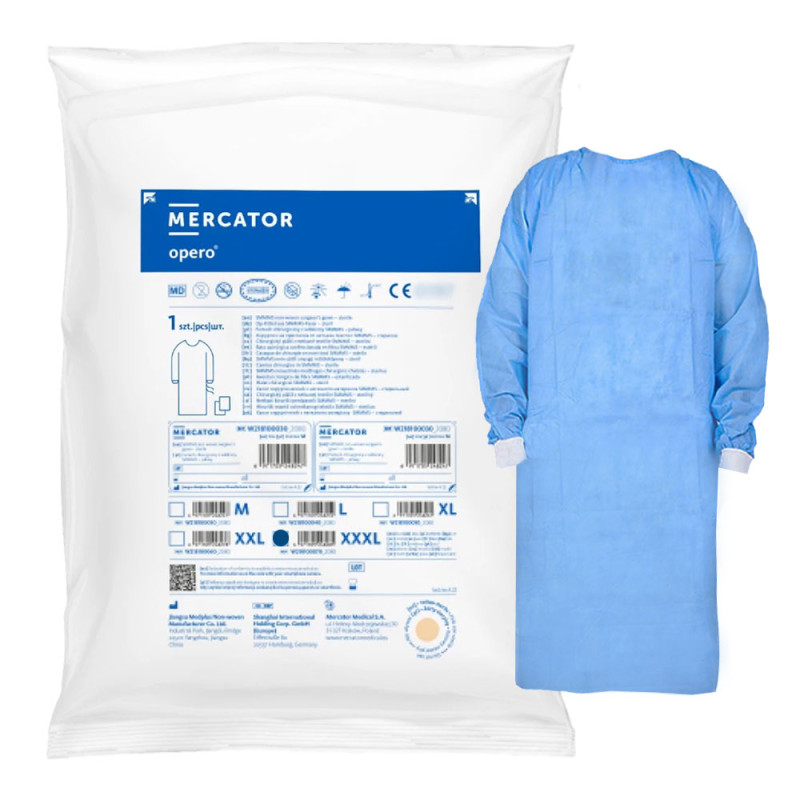 Fartuch sterylny XXXL z mankietem, wiązany na troki (włóknina SMS 35g) 50szt