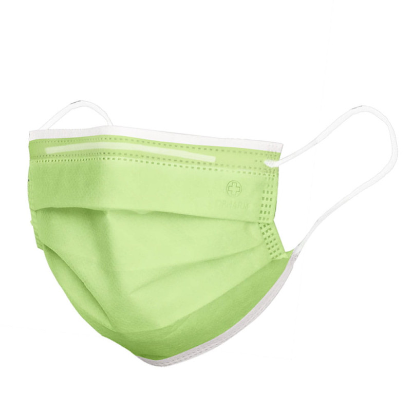 Maseczka chirurgiczna kolor limonkowy na gumkę typ IIR Opharm 50 szt