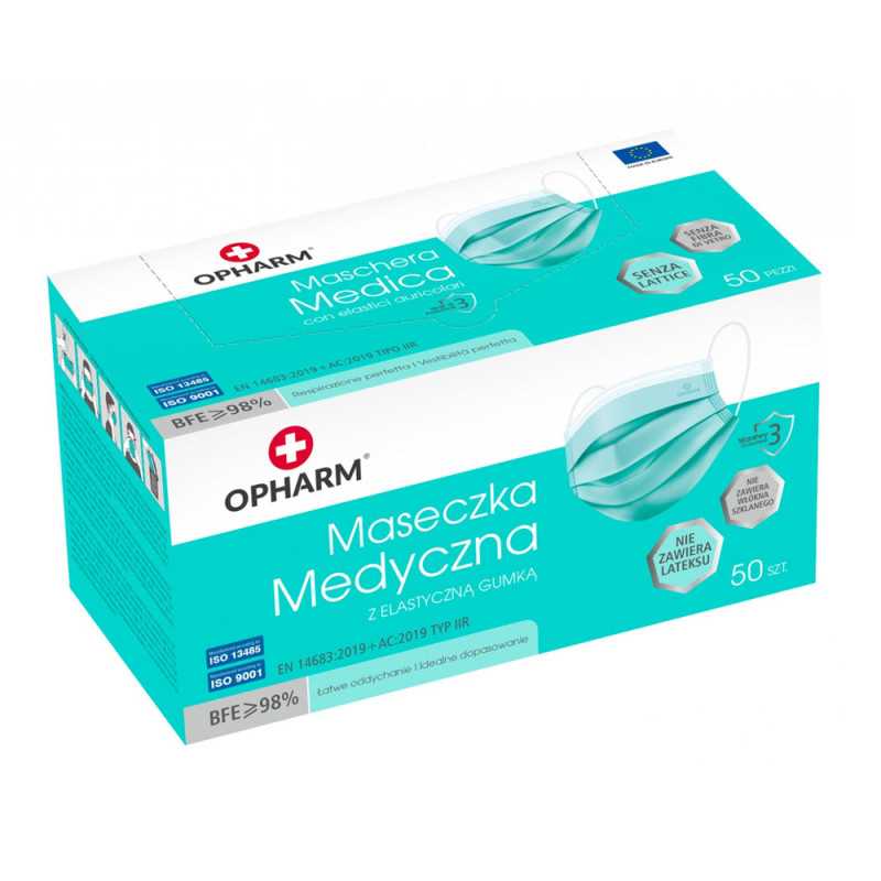 Maseczka chirurgiczna kolor turkusowy na gumkę typ IIR Opharm 1200 szt