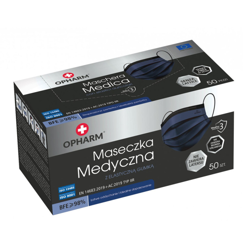 Maseczka chirurgiczna kolor granatowy na gumkę typ IIR Opharm 1200 szt