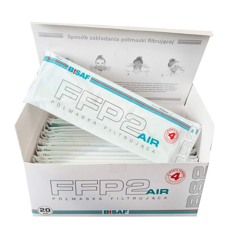 Maska z filtrem ffp2 AIR Bisaf na gumkę kolor biały 320 szt