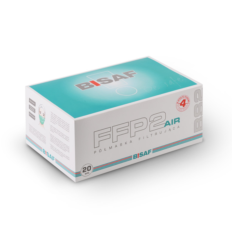 Maska z filtrem ffp2 AIR Bisaf na gumkę kolor biały 320 szt