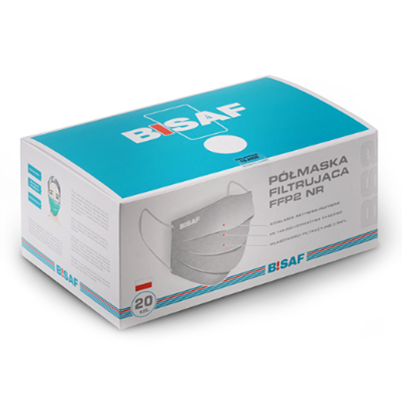 Maska z filtrem ffp2 Bisaf na gumkę kolor biały 20 szt
