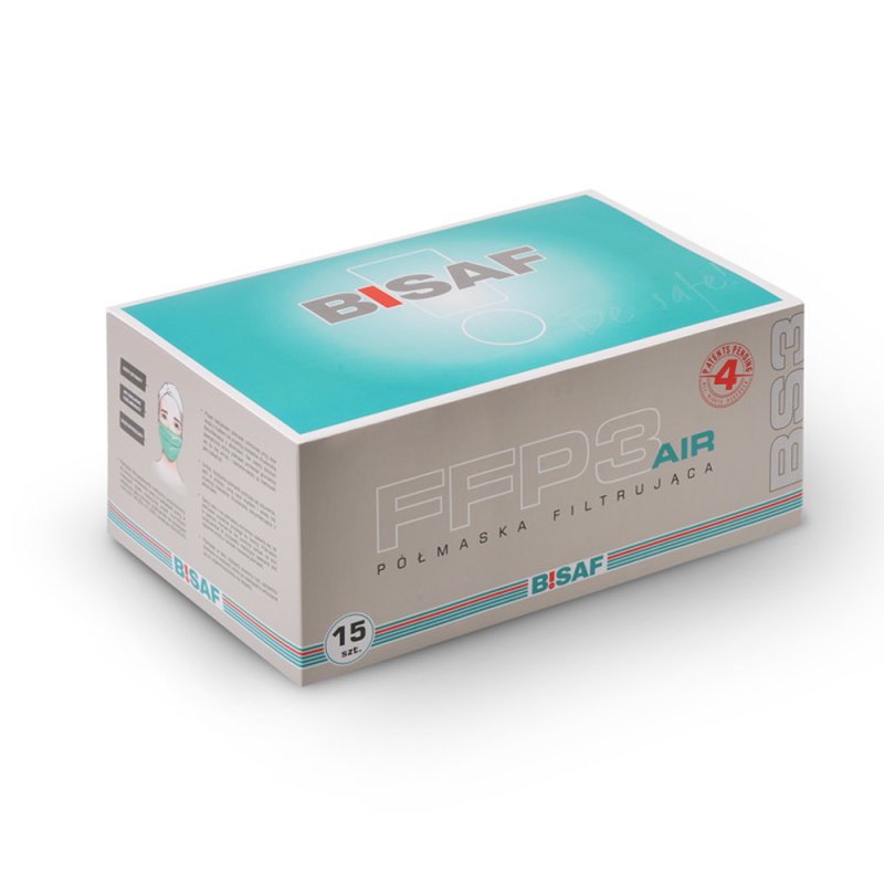 Maska z filtrem ffp3 AIR Bisaf na gumkę kolor biały 240 szt