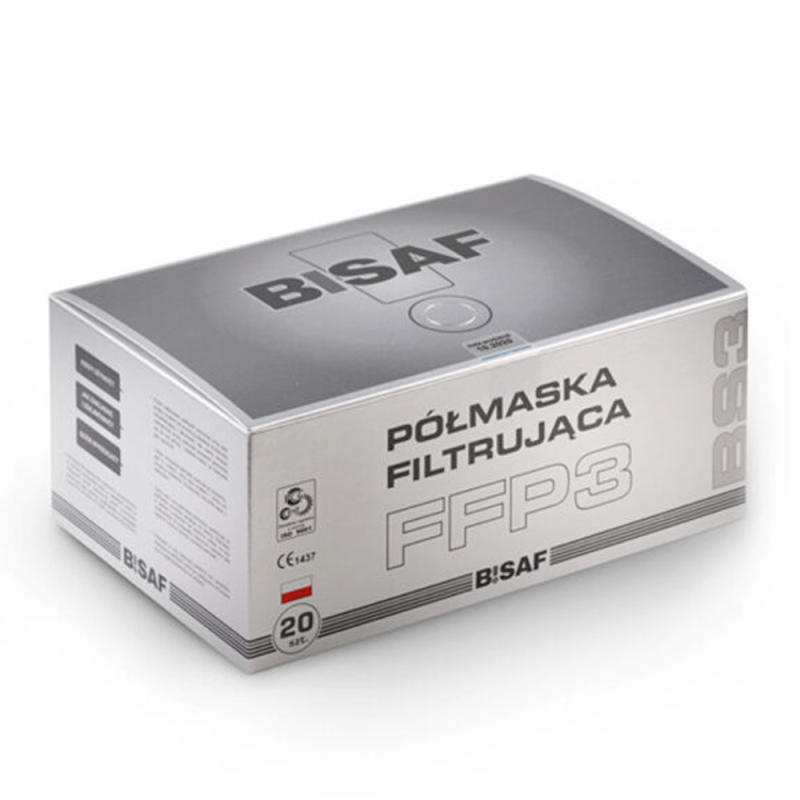 Maska z filtrem ffp3 Bisaf na gumkę kolor biały 15 szt