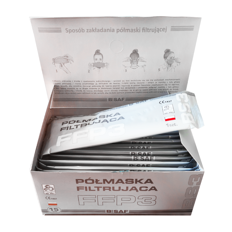 Maska z filtrem ffp3 Bisaf na gumkę kolor biały 240 szt