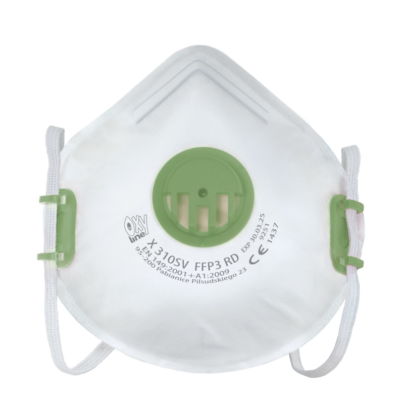 Maska z filtrem ffp3 z zaworkiem Oxyline X 310 SV FFP3 R D kolor biały 360 szt