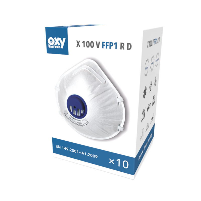 Maska z filtrem ffp1 z zaworkiem Oxyline X 100 V FFP1 R D kolor biały 360 szt