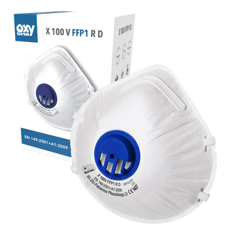 Maska z filtrem ffp1 z zaworkiem Oxyline X 100 V FFP1 R D kolor biały 360 szt