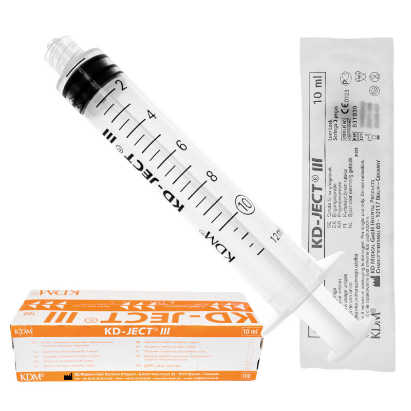 Strzykawka 10ml luer lock trzyczęściowa KD-JECT III 100szt