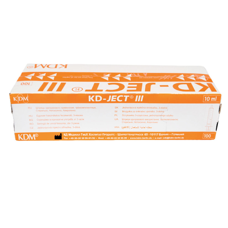 Strzykawka 10ml luer lock trzyczęściowa KD-JECT III 100szt