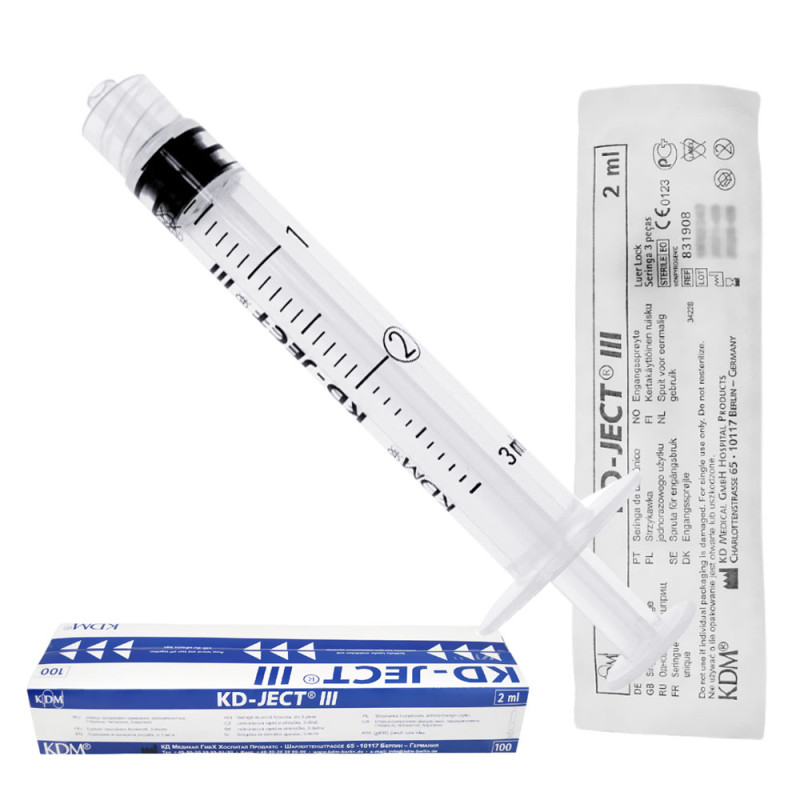 Strzykawka 2ml luer lock trzyczęściowa KD-JECT III 100szt