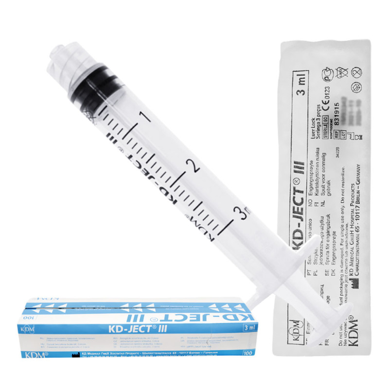 Strzykawka 3ml luer lock trzyczęściowa KD-JECT III 100szt