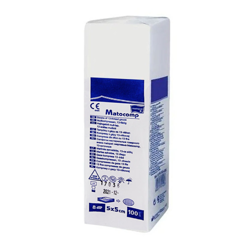 Kompres niejałowy 5x5 z gazy 8 warstw 17 nitek Matocomp 100szt kartonik