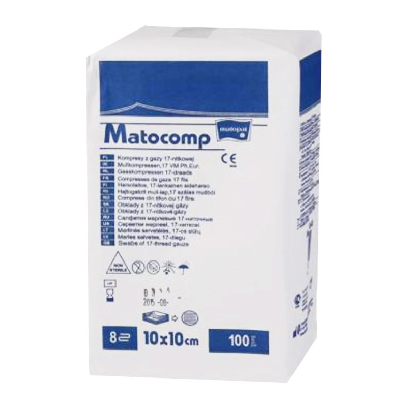 Kompres niejałowy 10x20 z gazy 8 warstw 17 nitek Matocomp 100szt kartonik