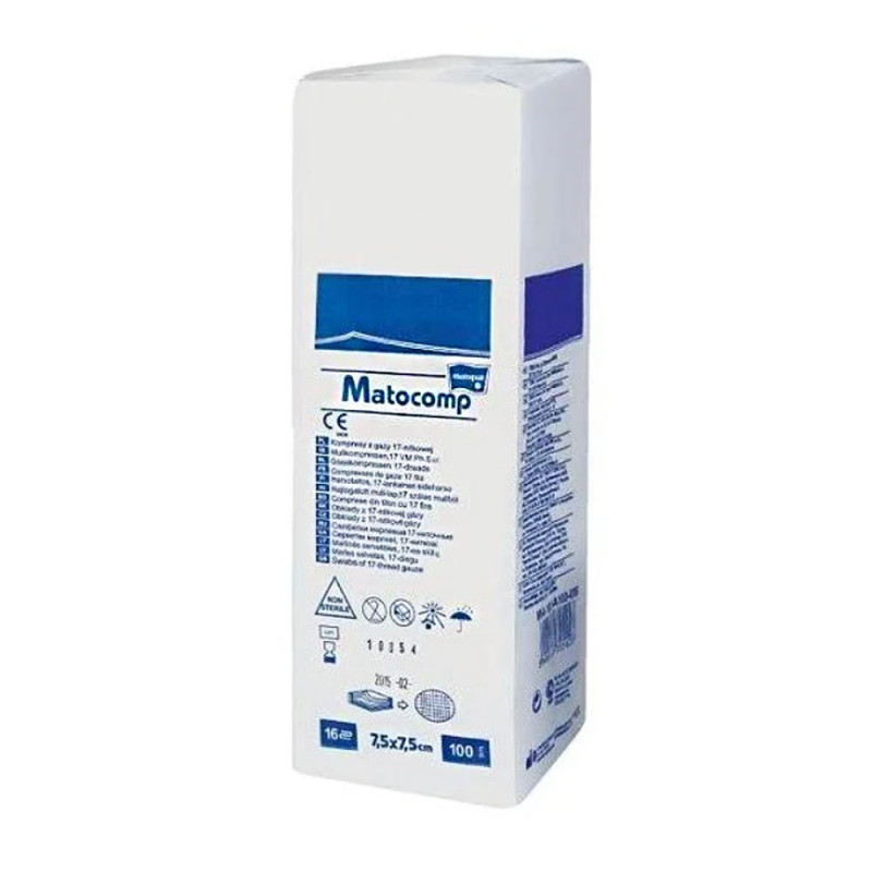 Kompres niejałowy 7,5x7,5 z gazy 16 warstw 17 nitek Matocomp 100szt kartonik