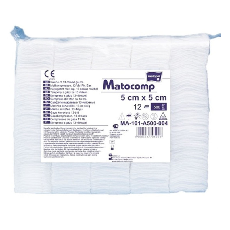 Kompres niejałowy 7x7 z gazy 12 warstw 17 nitek Matocomp 500szt worek polietylenowy