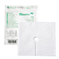 Kompresy tracheotomijne jałowe 7,5x7,5 nacięcie O z włókniny 40g 4 warstwy Matovlies 2szt blister + TAG