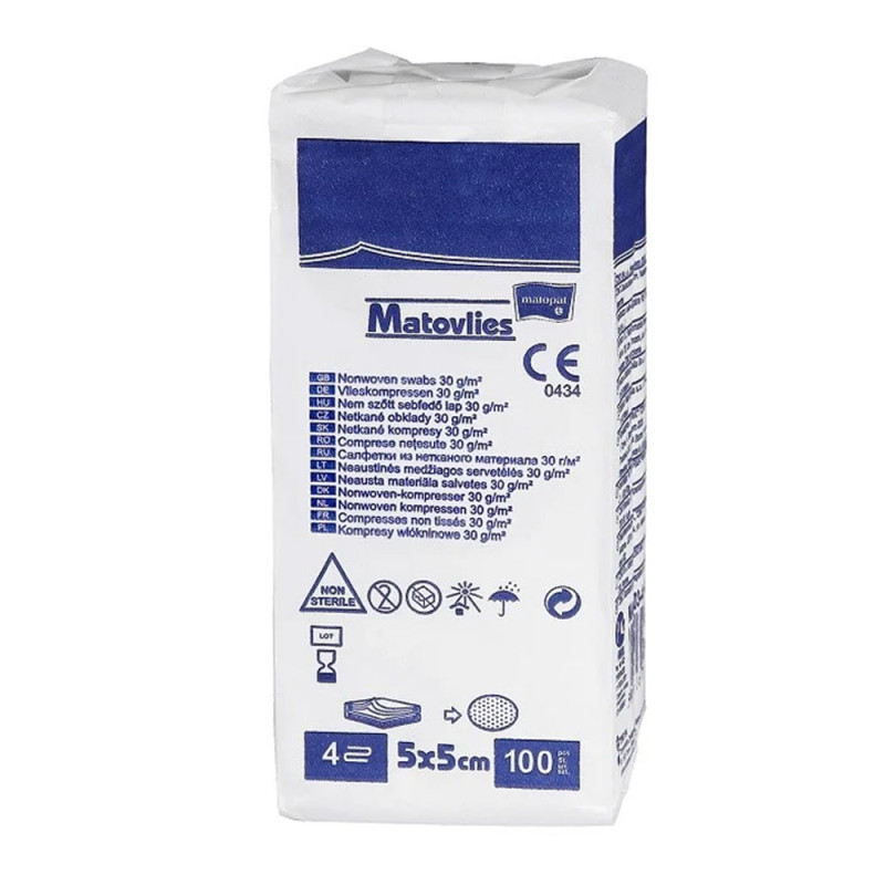 Kompres niejałowy 5x5 z włókniny 30g Matovlies 100szt torebka papierowa