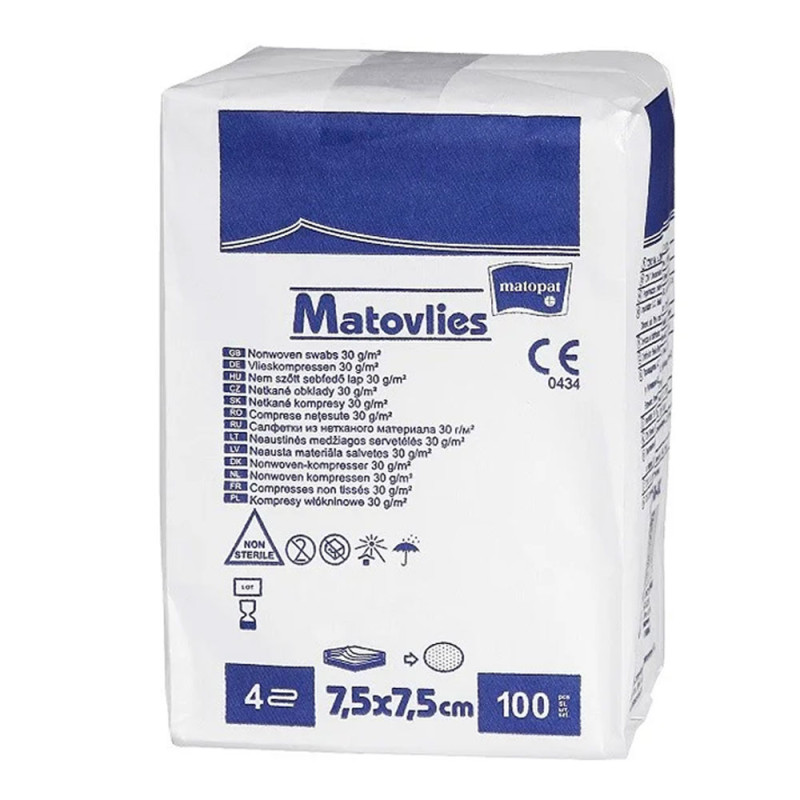 Kompres niejałowy 7,5x7,5 z włókniny 30g Matovlies 100szt torebka papierowa