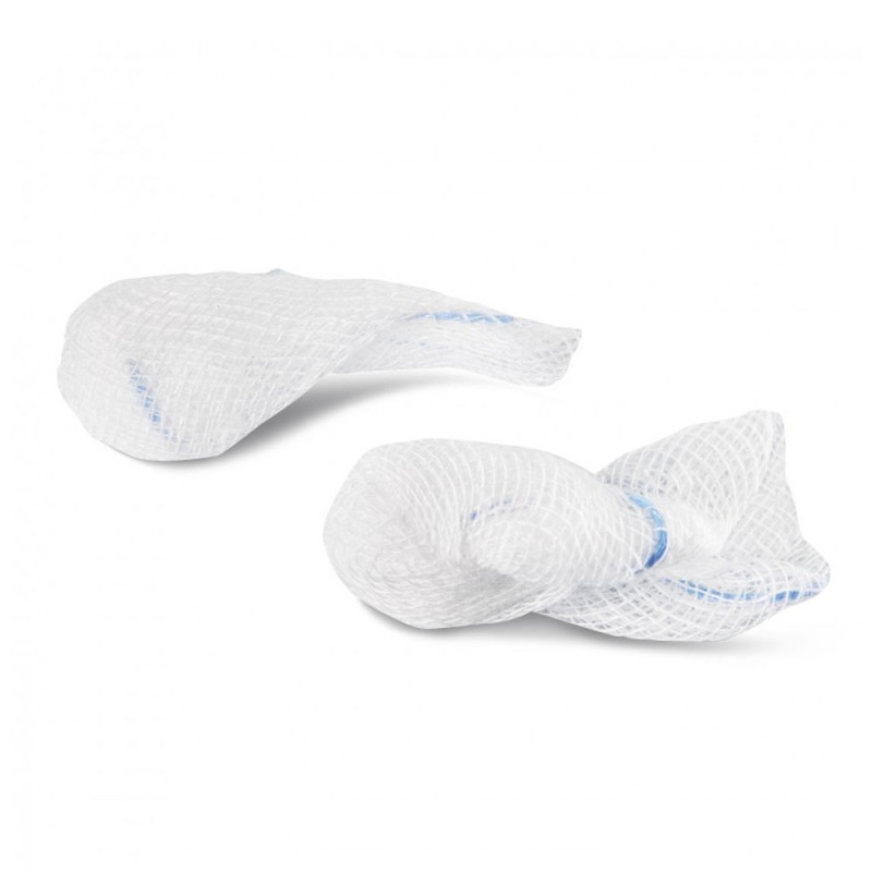 Tupfer jałowy z gazy z nitką RTG 15cm x 15cm fasolka 17 nitek 5szt blister + TAG