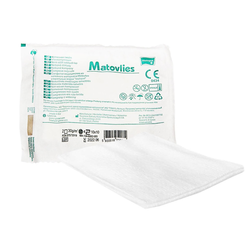 Kompres jałowy 10x20 z włókniny 30g Matovlies 2szt blister + TAG