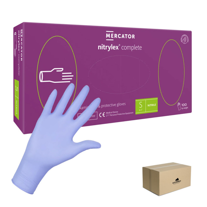 Rękawiczki nitrylowe S fioletowe Mercator Nitrylex Complete 100sztuk karton 10op