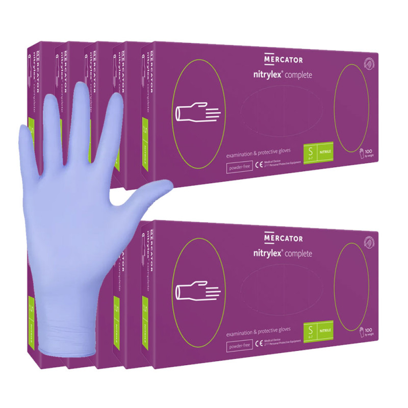 Rękawiczki nitrylowe S fioletowe Mercator Nitrylex Complete 100sztuk karton 10op