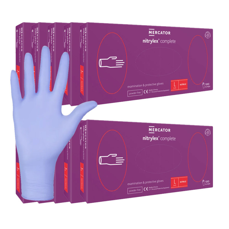 Rękawiczki nitrylowe L fioletowe Mercator Nitrylex Complete 100sztuk karton 10op
