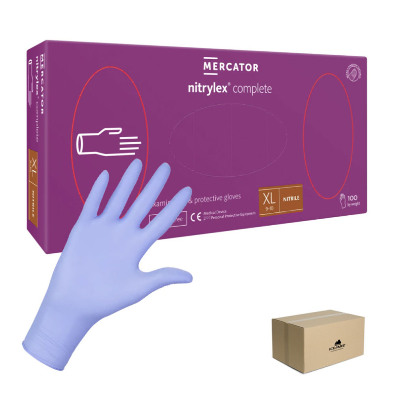 Rękawiczki nitrylowe XL fioletowe Mercator Nitrylex Complete 100sztuk karton 10op