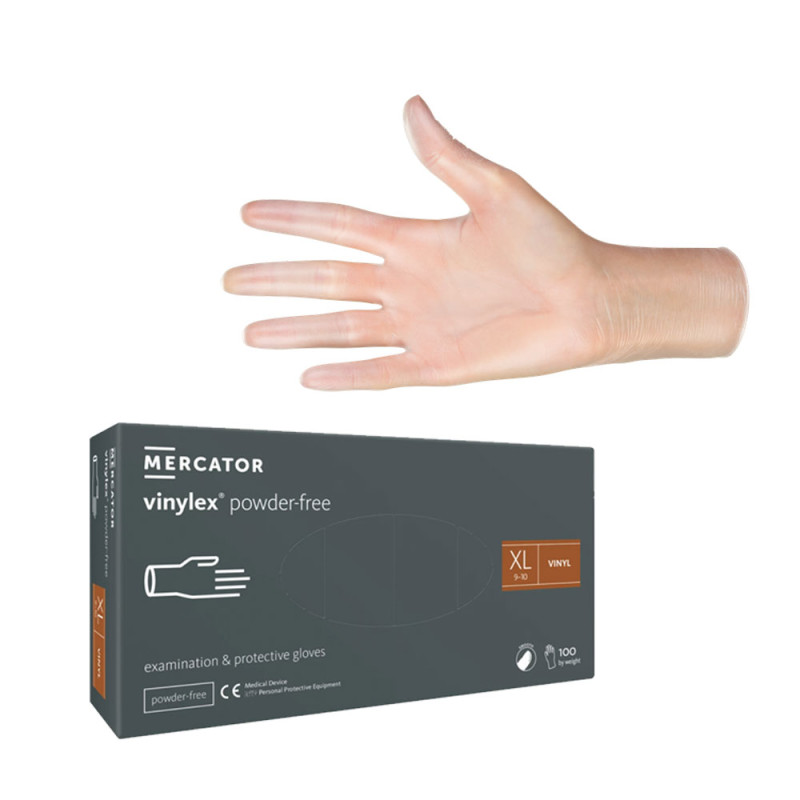 Rękawiczki winylowe XL bezpudrowe Mercator Vinylex transparentne 100szt