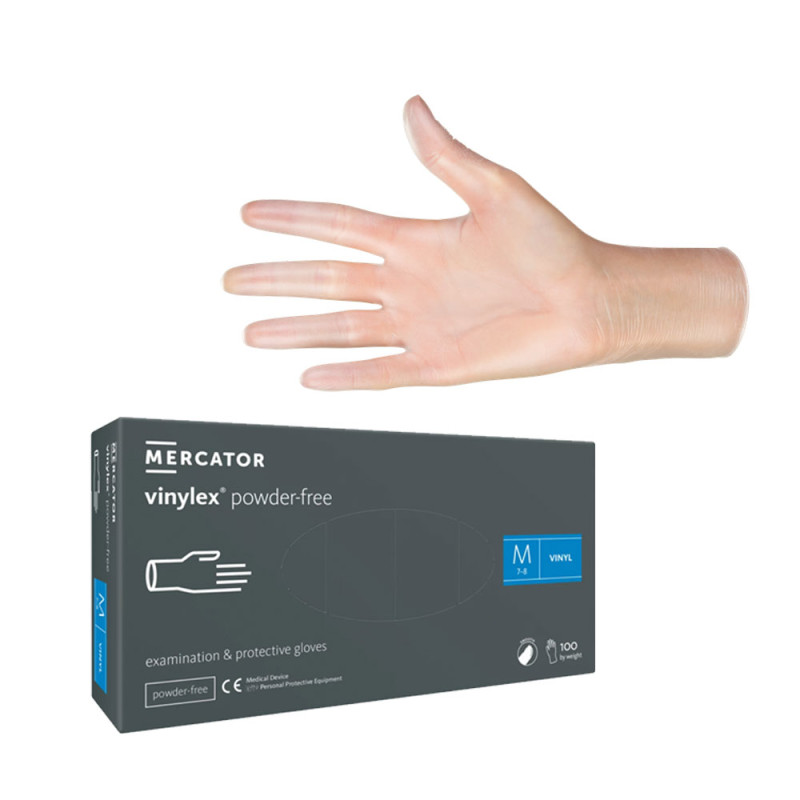 Rękawiczki winylowe M bezpudrowe Mercator Vinylex transparentne 100szt