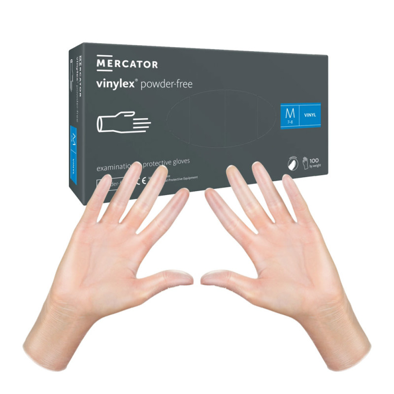 Rękawiczki winylowe M bezpudrowe Mercator Vinylex transparentne 100szt