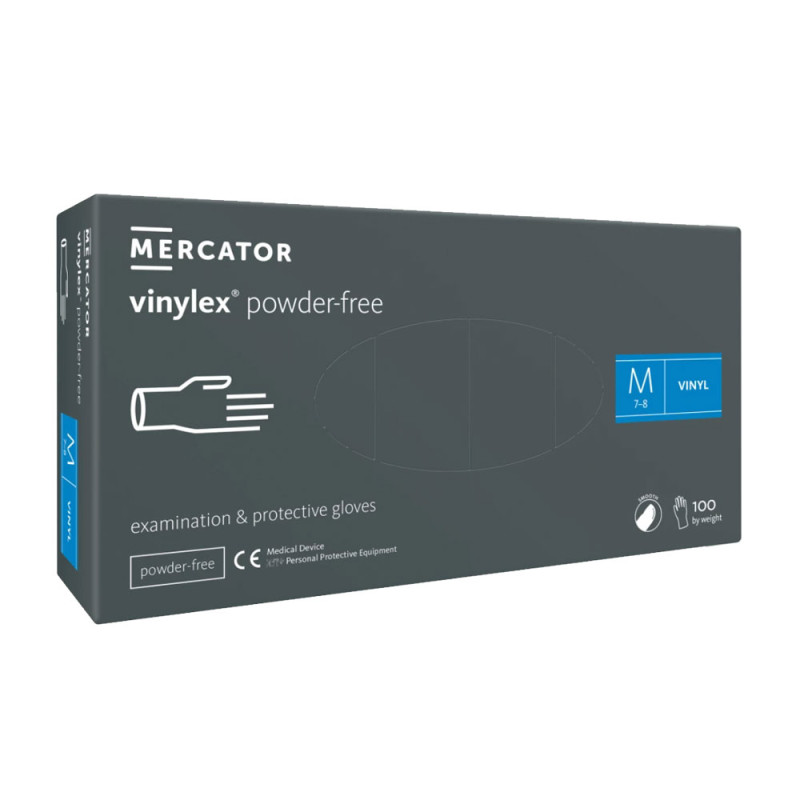 Rękawiczki winylowe M bezpudrowe Mercator Vinylex transparentne 100szt