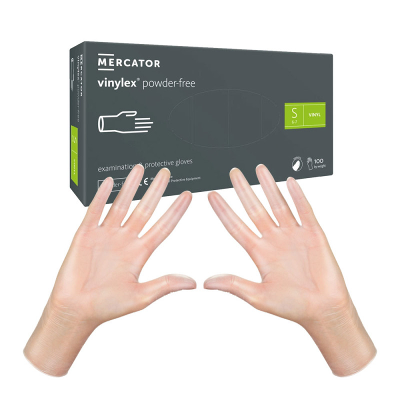 Rękawiczki winylowe S bezpudrowe Mercator Vinylex transparentne 100szt