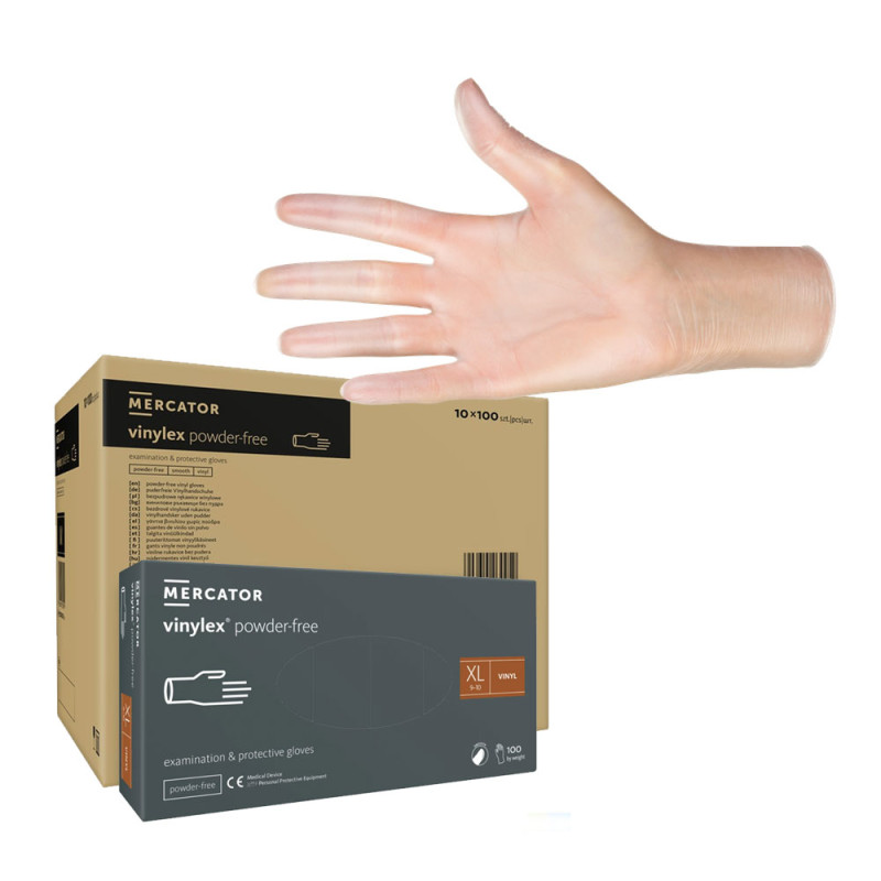 Rękawiczki winylowe XL bezpudrowe Mercator Vinylex transparentne 100szt karton 10op