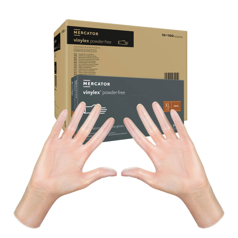 Rękawiczki winylowe XL bezpudrowe Mercator Vinylex transparentne 100szt karton 10op