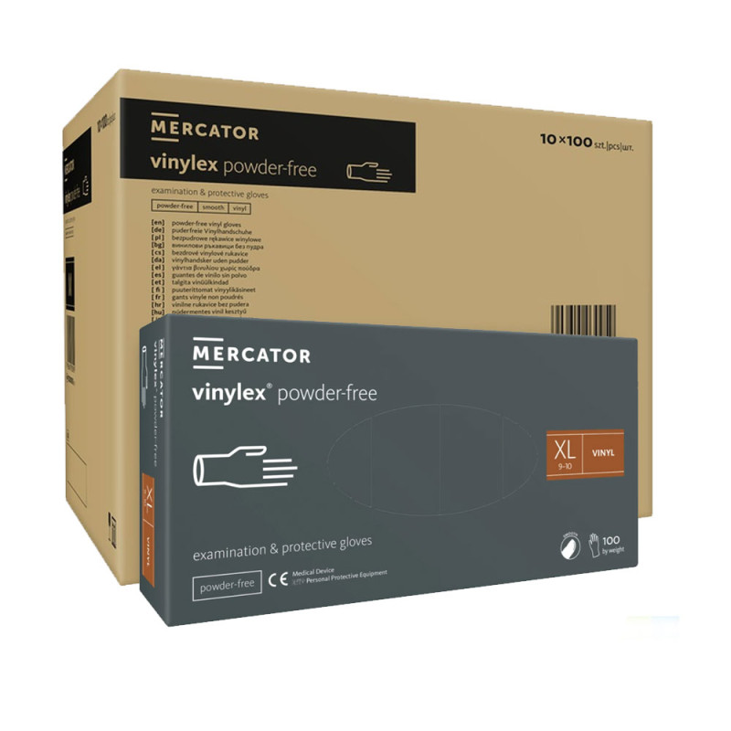 Rękawiczki winylowe XL bezpudrowe Mercator Vinylex transparentne 100szt karton 10op