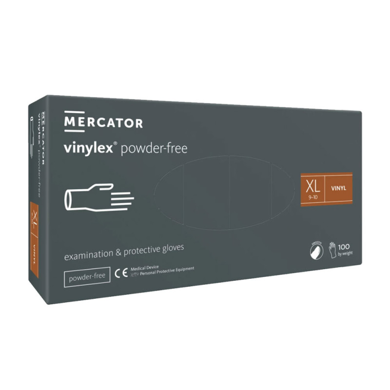 Rękawiczki winylowe XL bezpudrowe Mercator Vinylex transparentne 100szt karton 10op