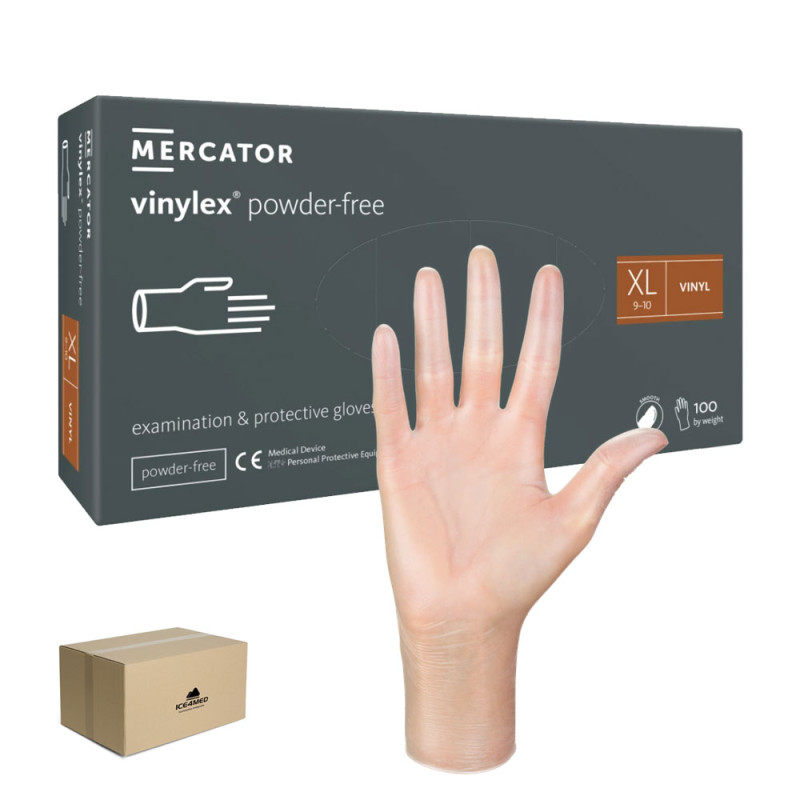 Rękawiczki winylowe XL bezpudrowe Mercator Vinylex transparentne 100szt karton 10op